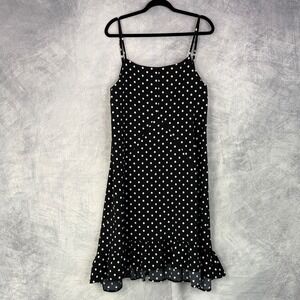 AMO LEE Black White Polka Dot Ruffle Hem Spaghetti Strap Mini Dress Size M